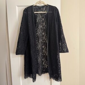 Lauren Ralph Lauren "Leolya" Black Open Front Sheer Floral Lace Duster Jacket